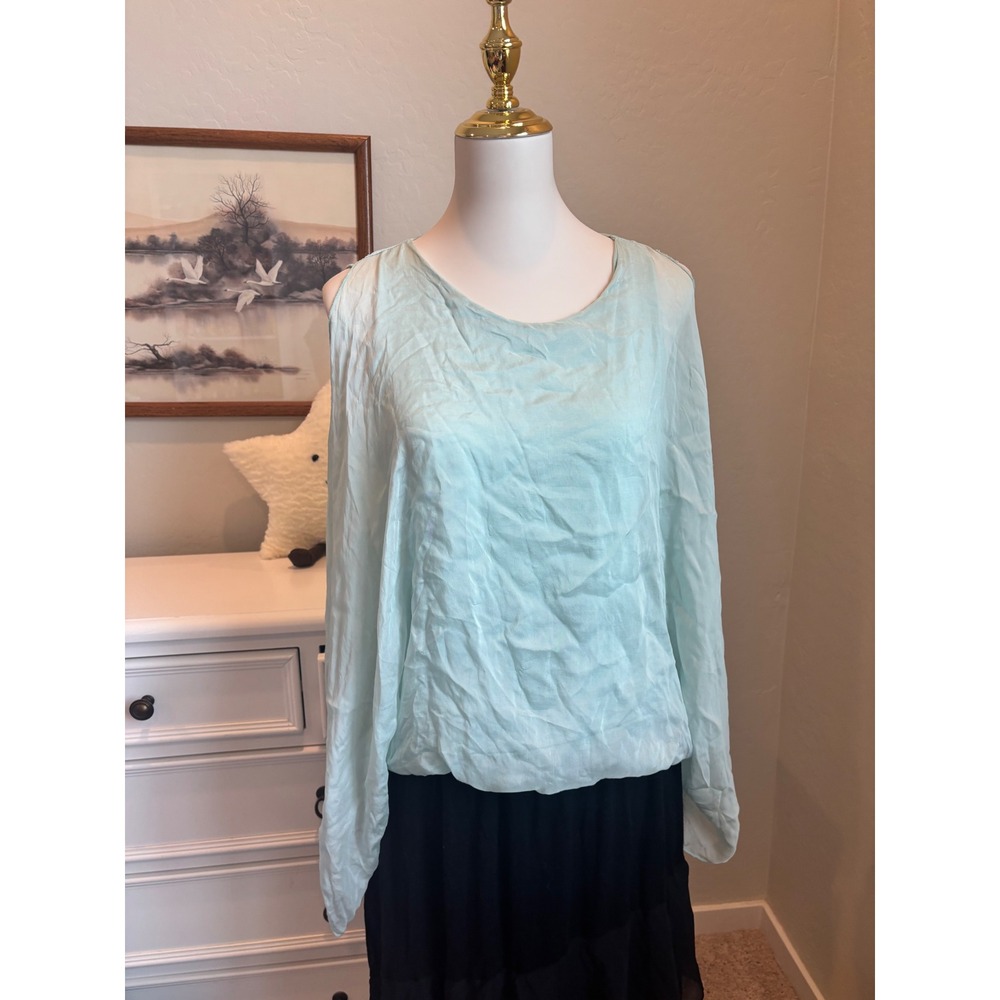 Silk Cold Shoulder Blouse Mint Green Gigi Moda Made in Italy Flowy Top